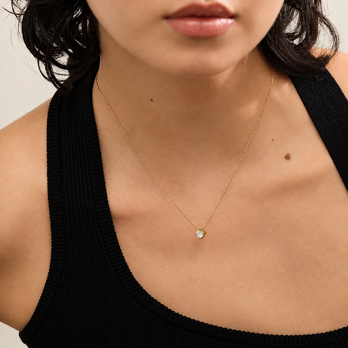 Women's Pendant Necklace with Minimalistic Cast Pendant and Stone Accents