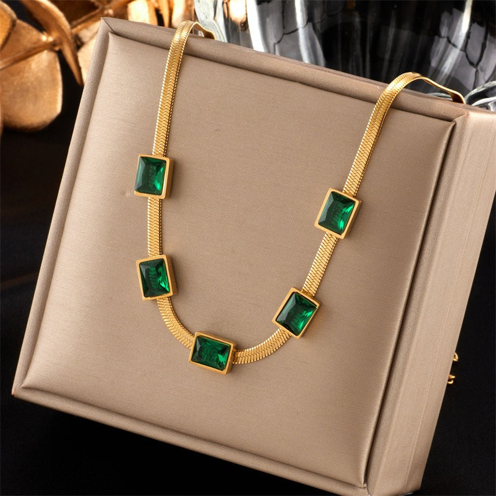Women’s Necklace with Square Centerpieces and Wide Snake Chain