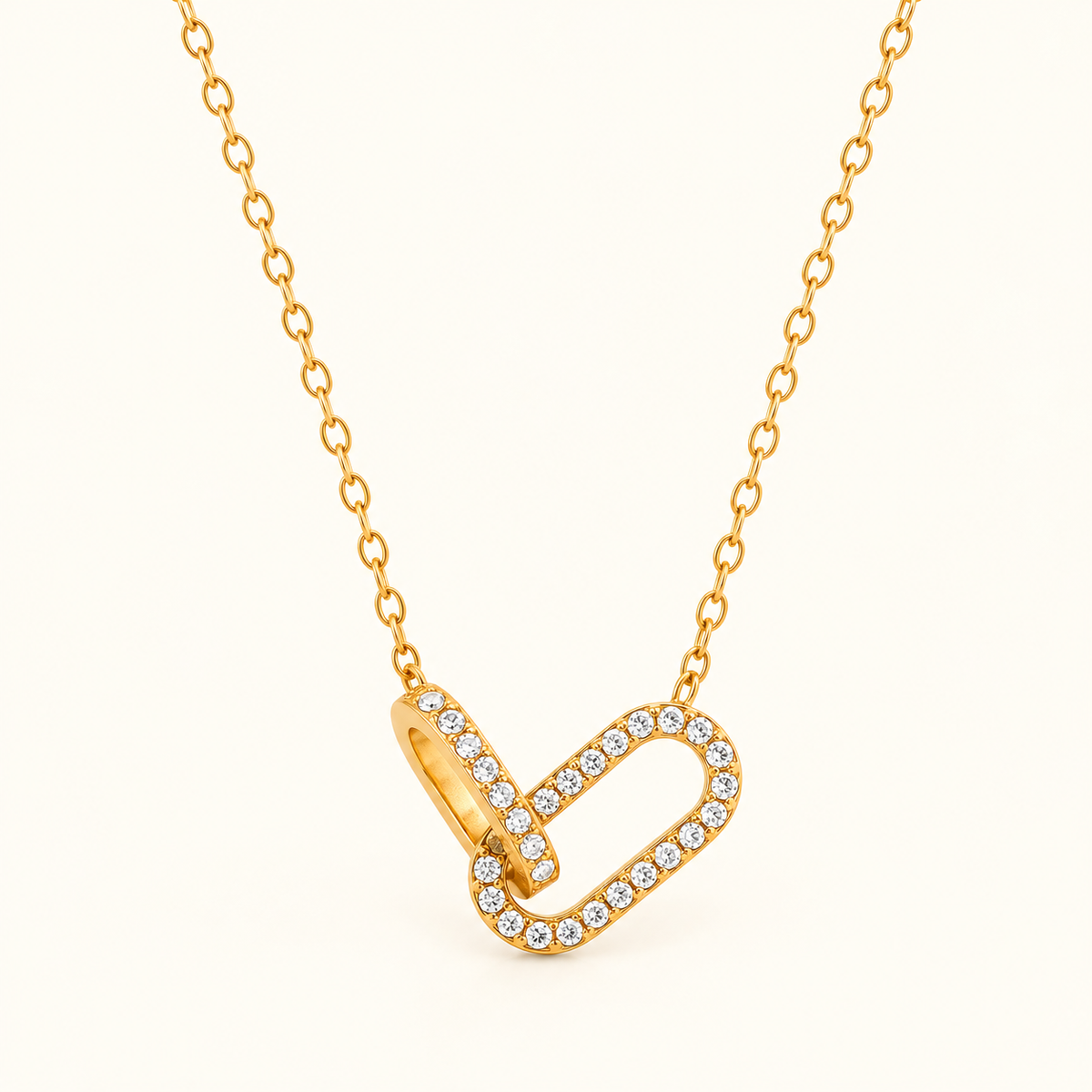 Women's Pendant Necklace with Intertwined Chain Link Design and Pavé Stone Setting