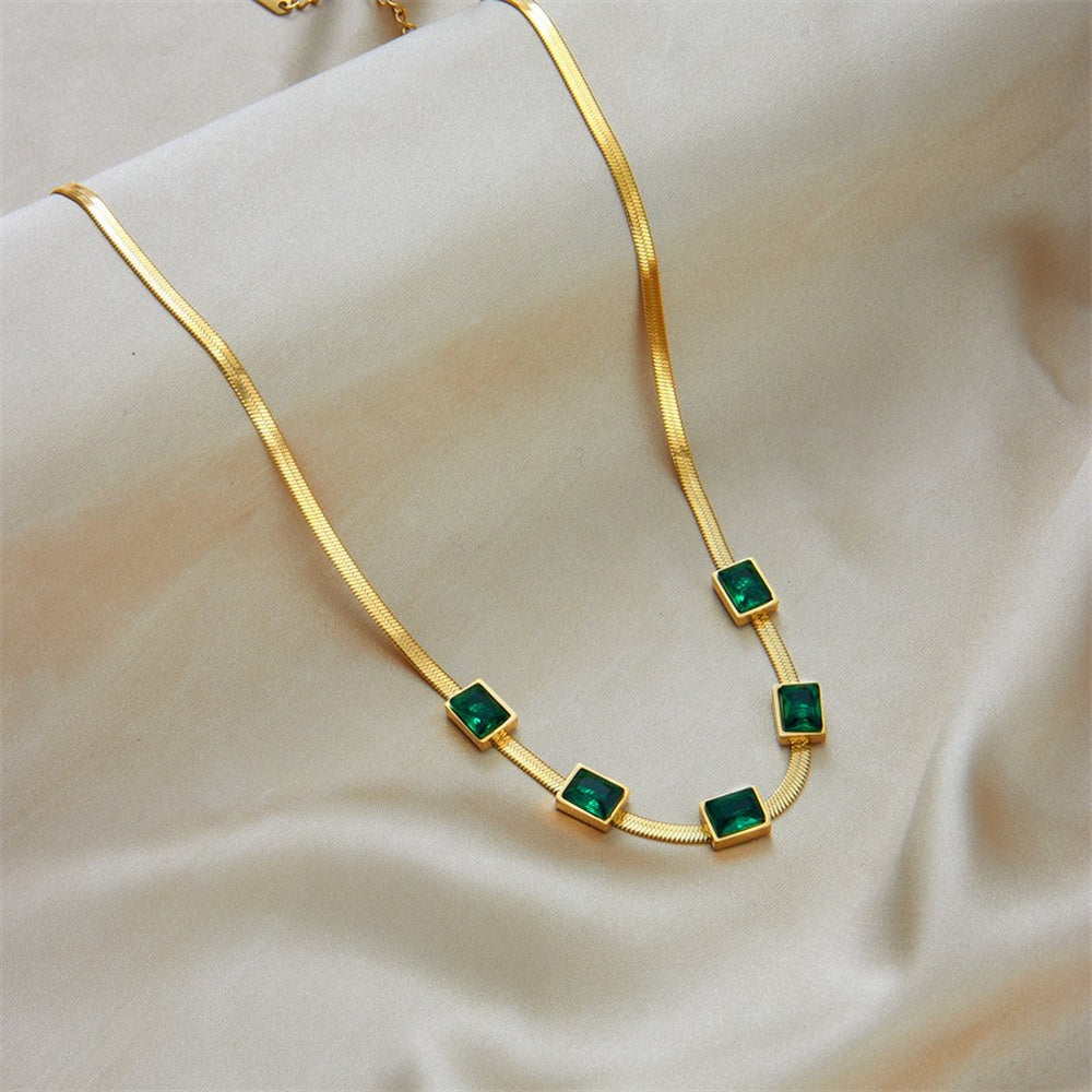 Women’s Necklace with Square Centerpieces and Wide Snake Chain