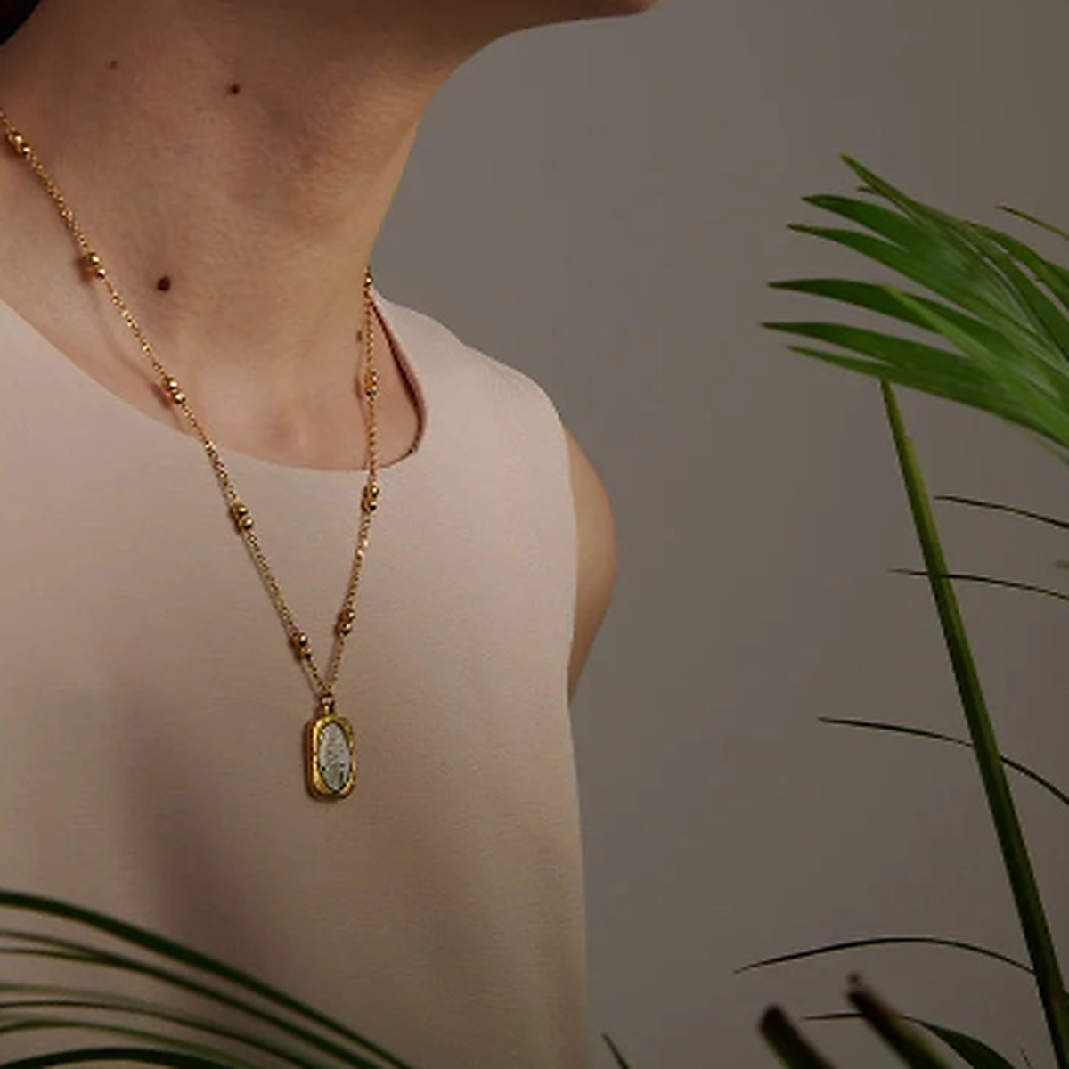 Women's Pendant Necklace with Square Floral Motif