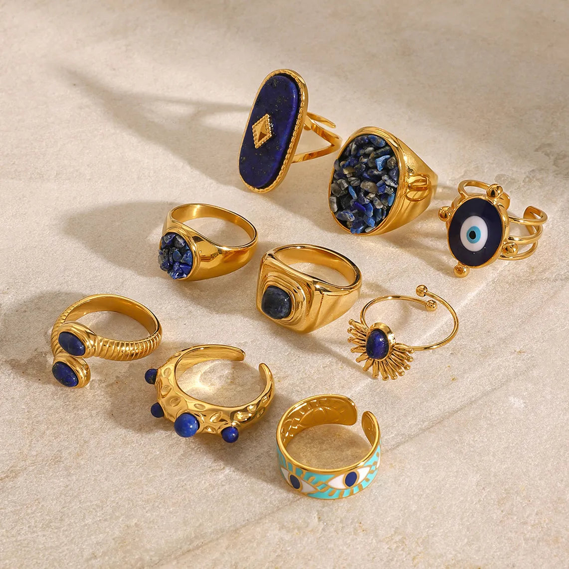 Women's Statement Ring with Lapis Lazuli and Evil Eye Motif