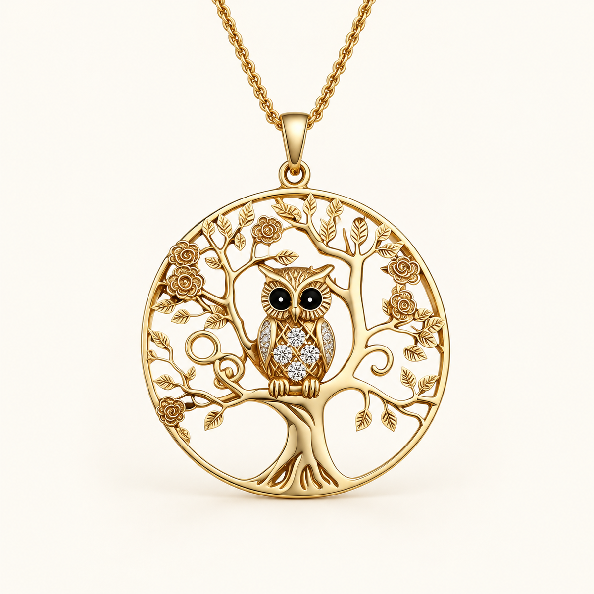 Women's Pendant Necklace with Tree of Life and Owl Motif