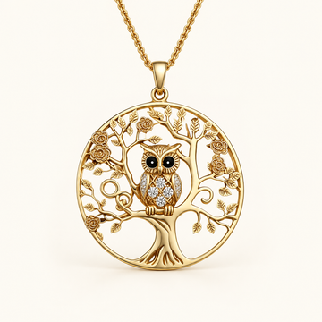 Women's Pendant Necklace with Tree of Life and Owl Motif