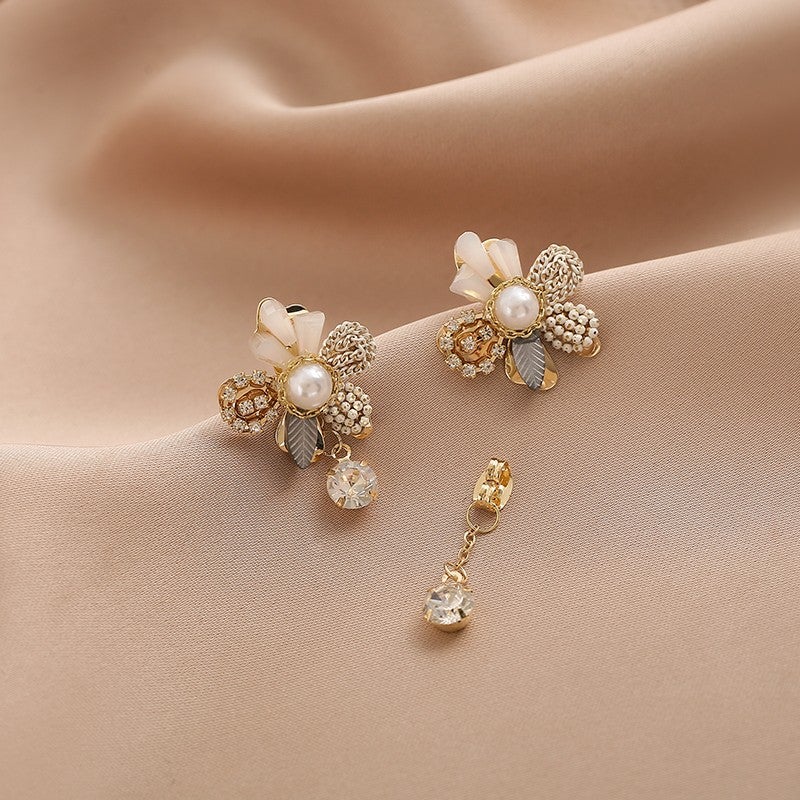 Flower and Crystal Tassel Earrings