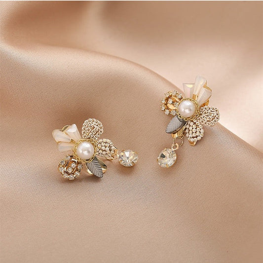 Flower and Crystal Tassel Earrings
