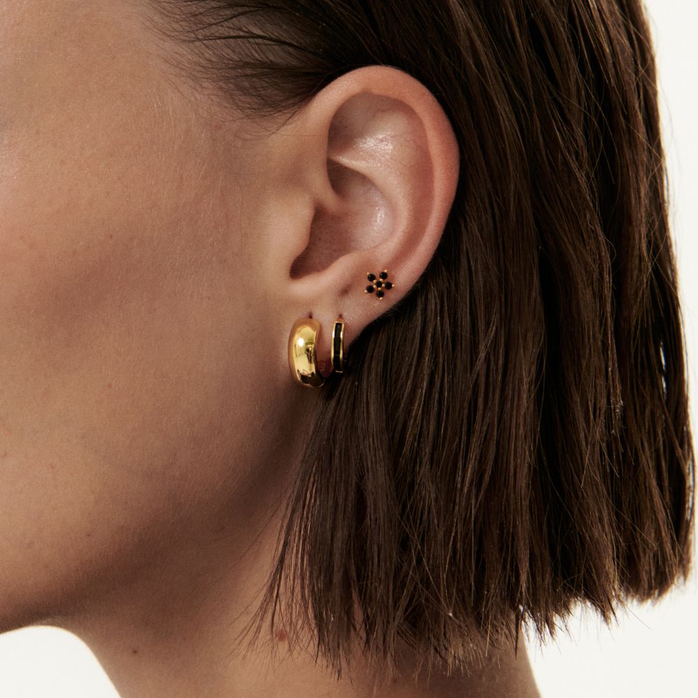 Women’s Hoop Earrings with Baguette-Shaped Stone Accents and Slim Design