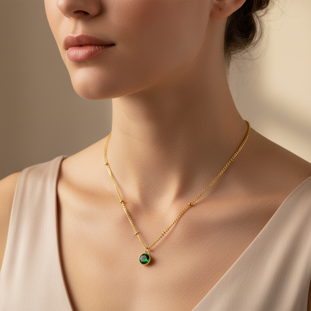 Neza – Stylish and Timeless Emerald Gold Necklace