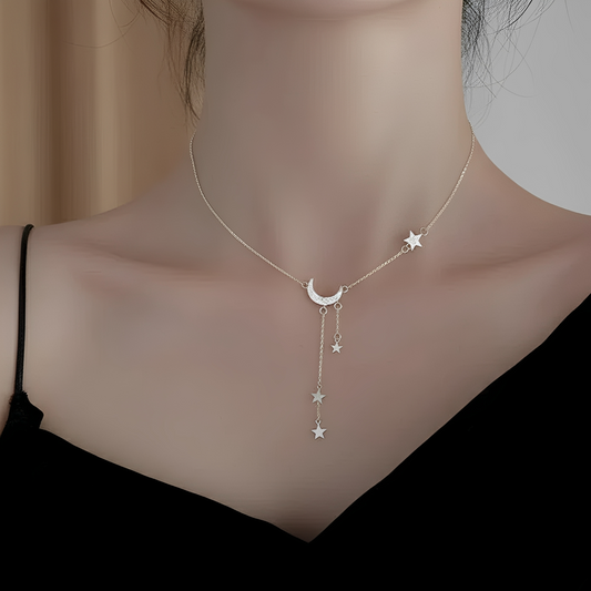 Lunara – Silver Necklace with Moon and Stars