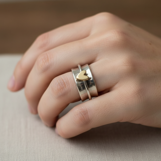 Lanie – Vintage Ring Golden Heart in Silver