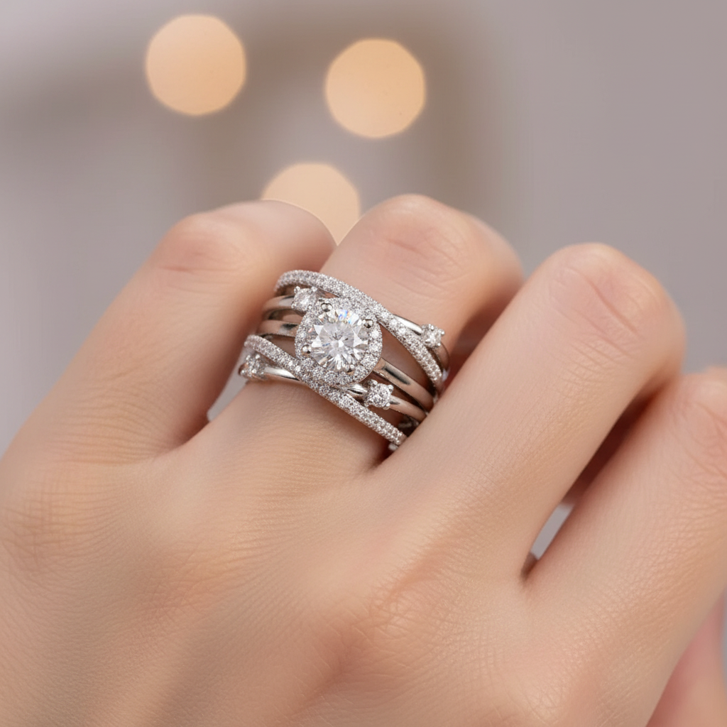 Ivanna – Ring with Glittering Zircons Twisted