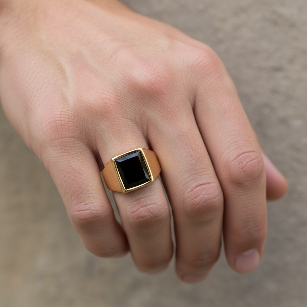 Daro – Men's Signet Ring with Black Stone
