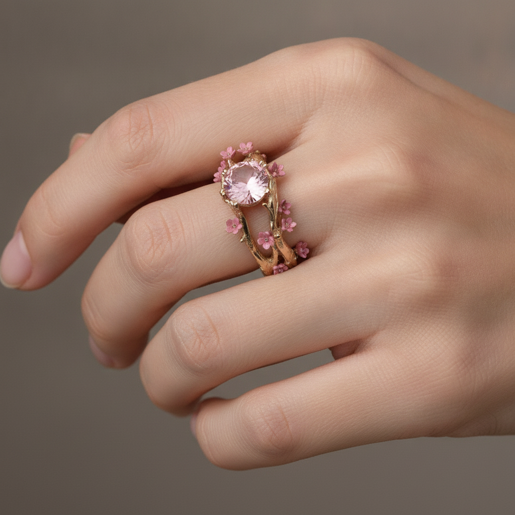Elina – Enchanted Ring with Pink Detail and Flower