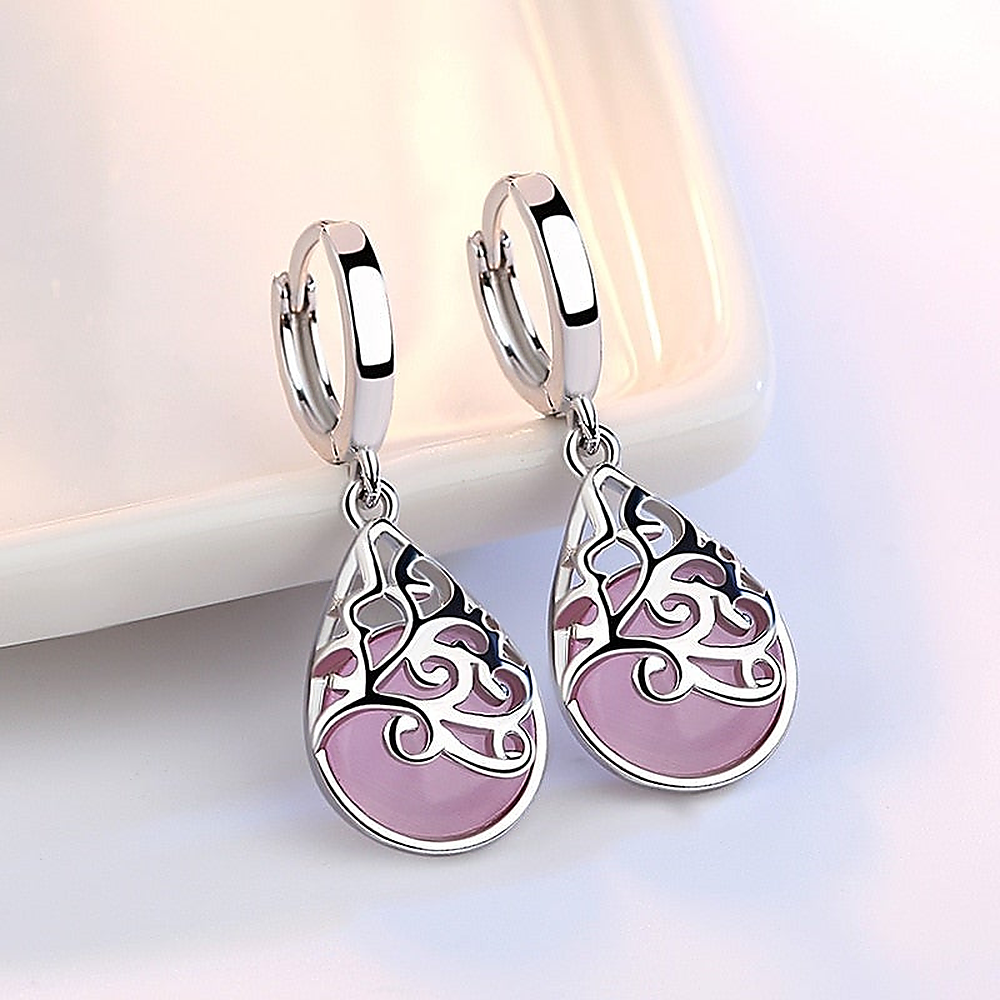 Women’s Huggie Earrings with Drop Pendants and Ornamental Cutout Structure
