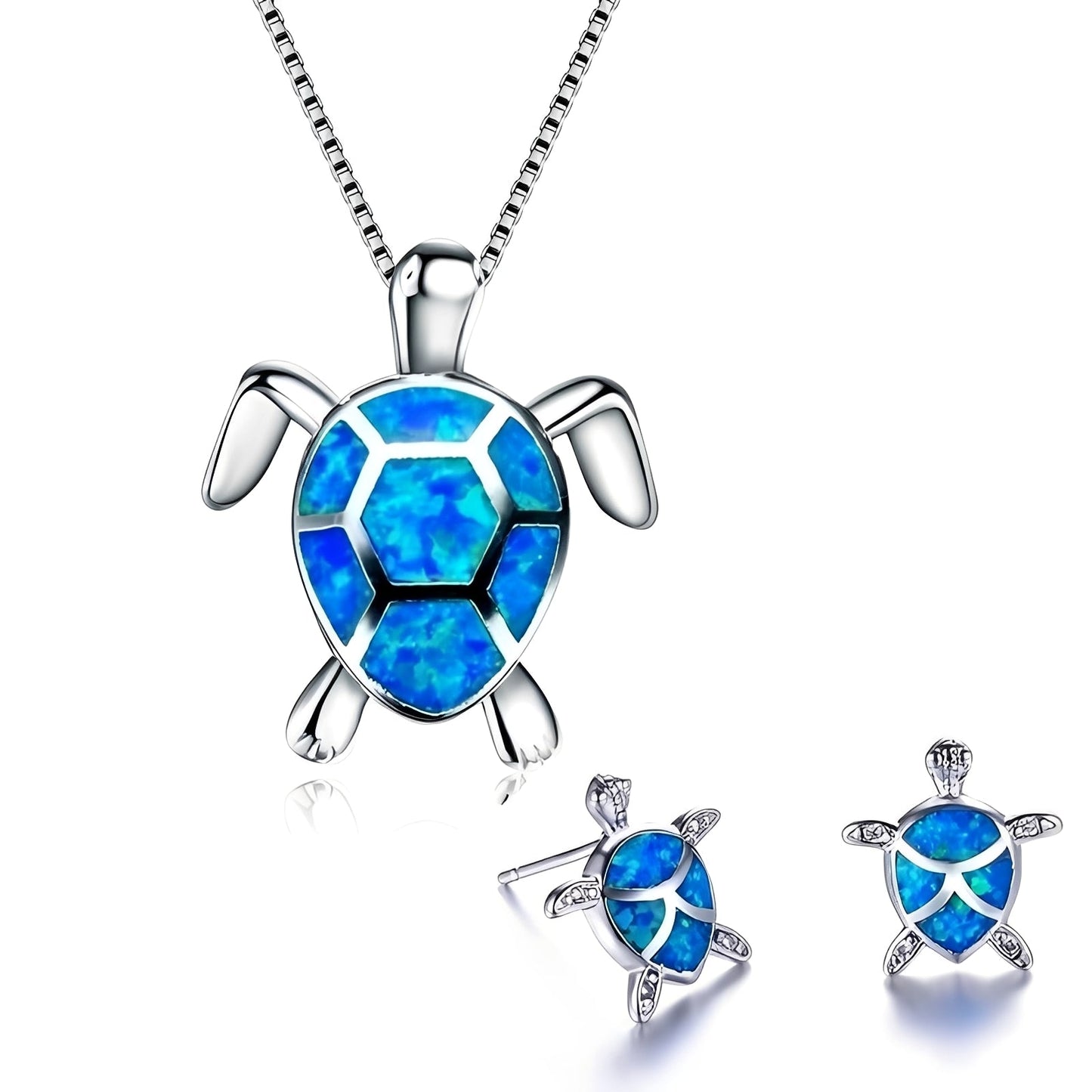 Kailea – Jewelry Set Turtle Made of Opal and Silver (Necklace + Earrings)
