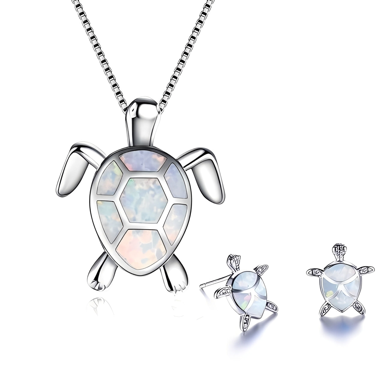 Kailea – Jewelry Set Turtle Made of Opal and Silver (Necklace + Earrings)
