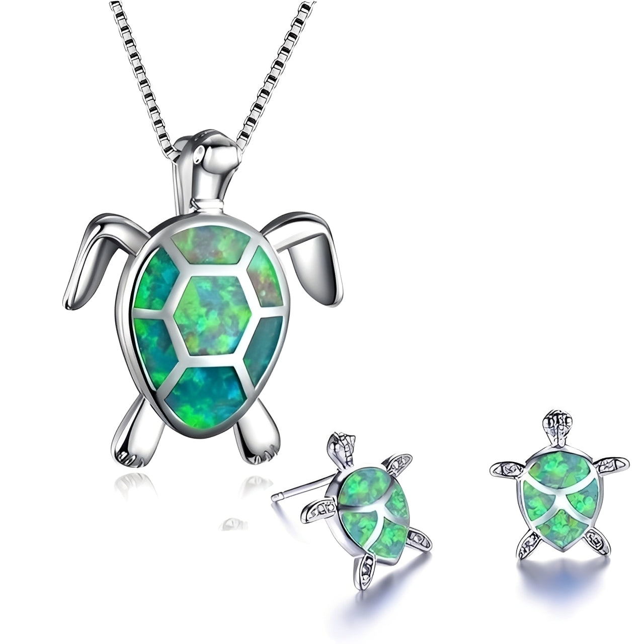 Kailea – Jewelry Set Turtle Made of Opal and Silver (Necklace + Earrings)