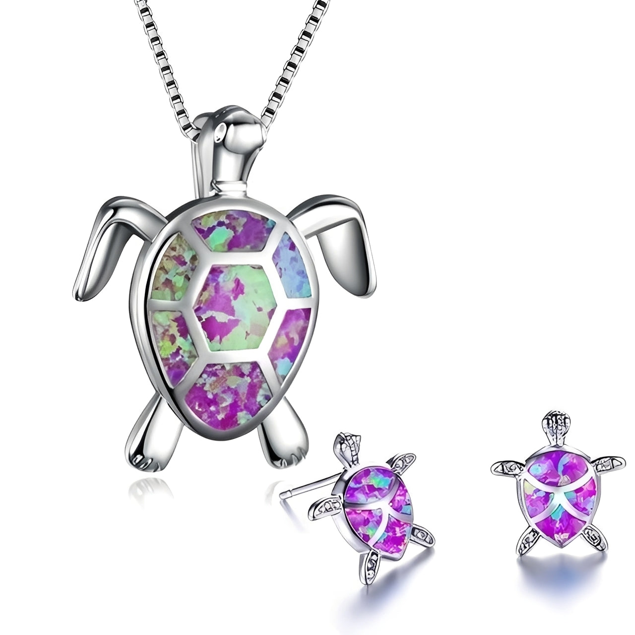 Kailea – Jewelry Set Turtle Made of Opal and Silver (Necklace + Earrings)