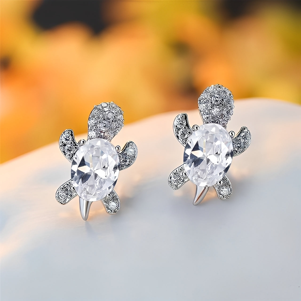 Talia – Earrings with Silver Sea Turtle and Zirconia