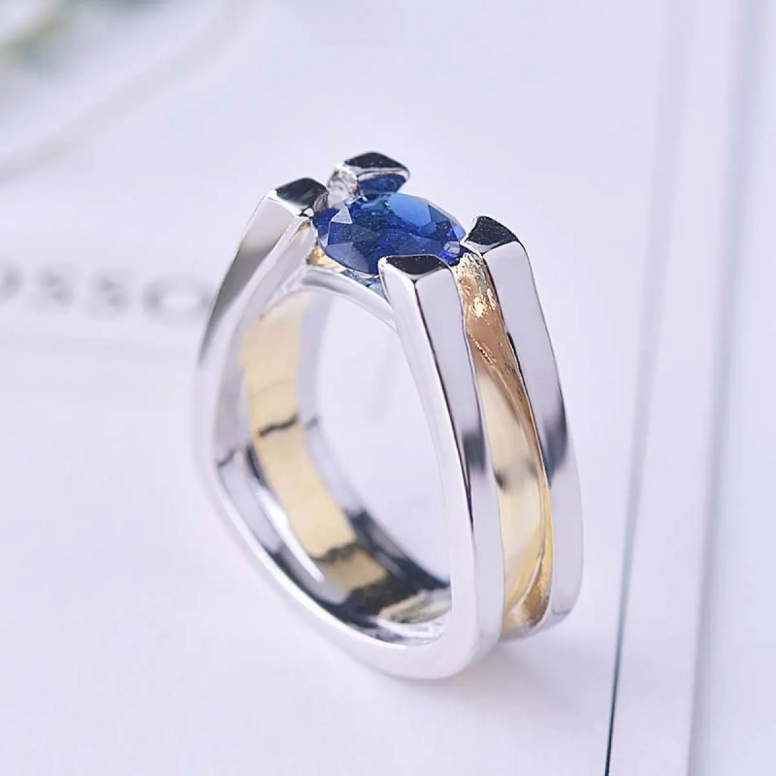 Women's Statement Ring with Open Double Band Look and Raised Center