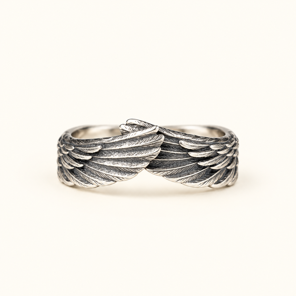 Women’s Ring with Angel Wing Design and Overlapping Wings
