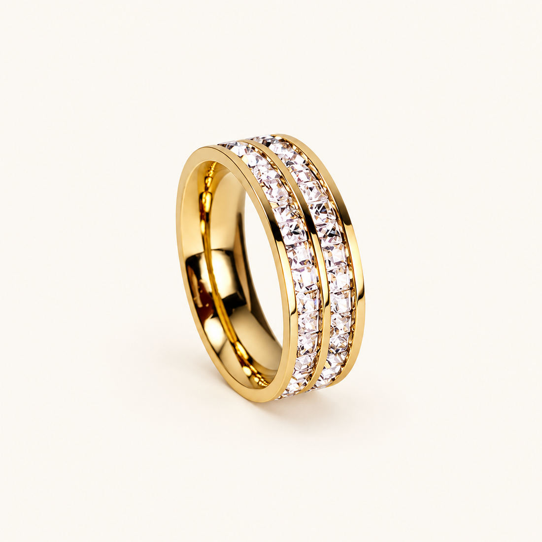 Women’s Wide Ring with Double Stone Setting and Smooth Band
