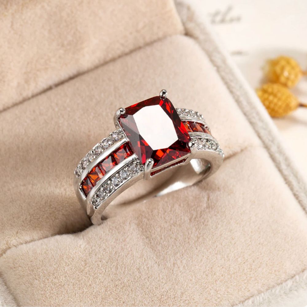Women’s Statement Ring with Rectangular Center Piece and Multi-Row Stone Setting