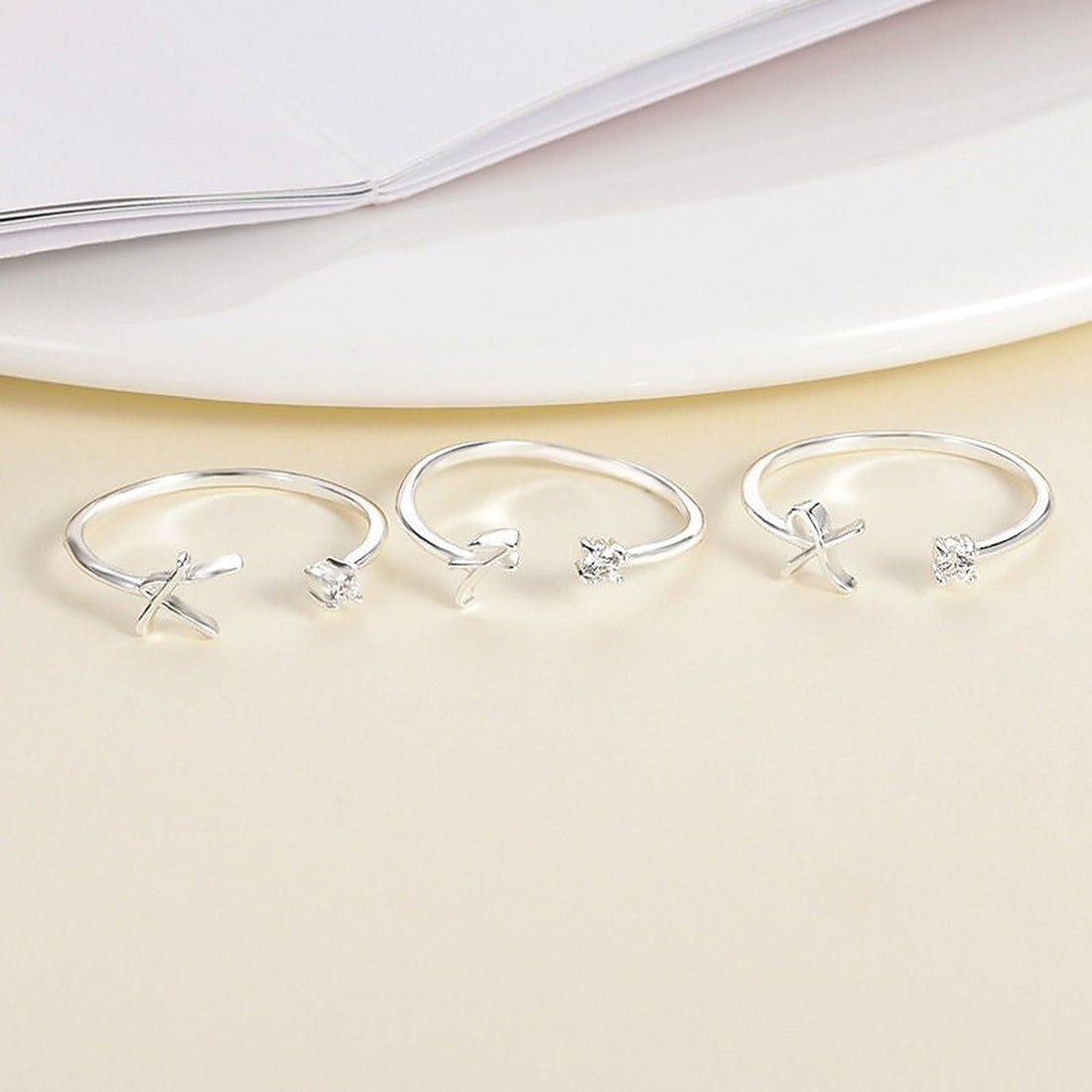Women’s Adjustable Initial Ring with Thin Band and Stone Accent