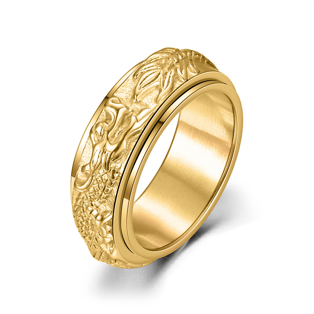 Women’s Wide Ring with Dragon Motif and Rotatable Band
