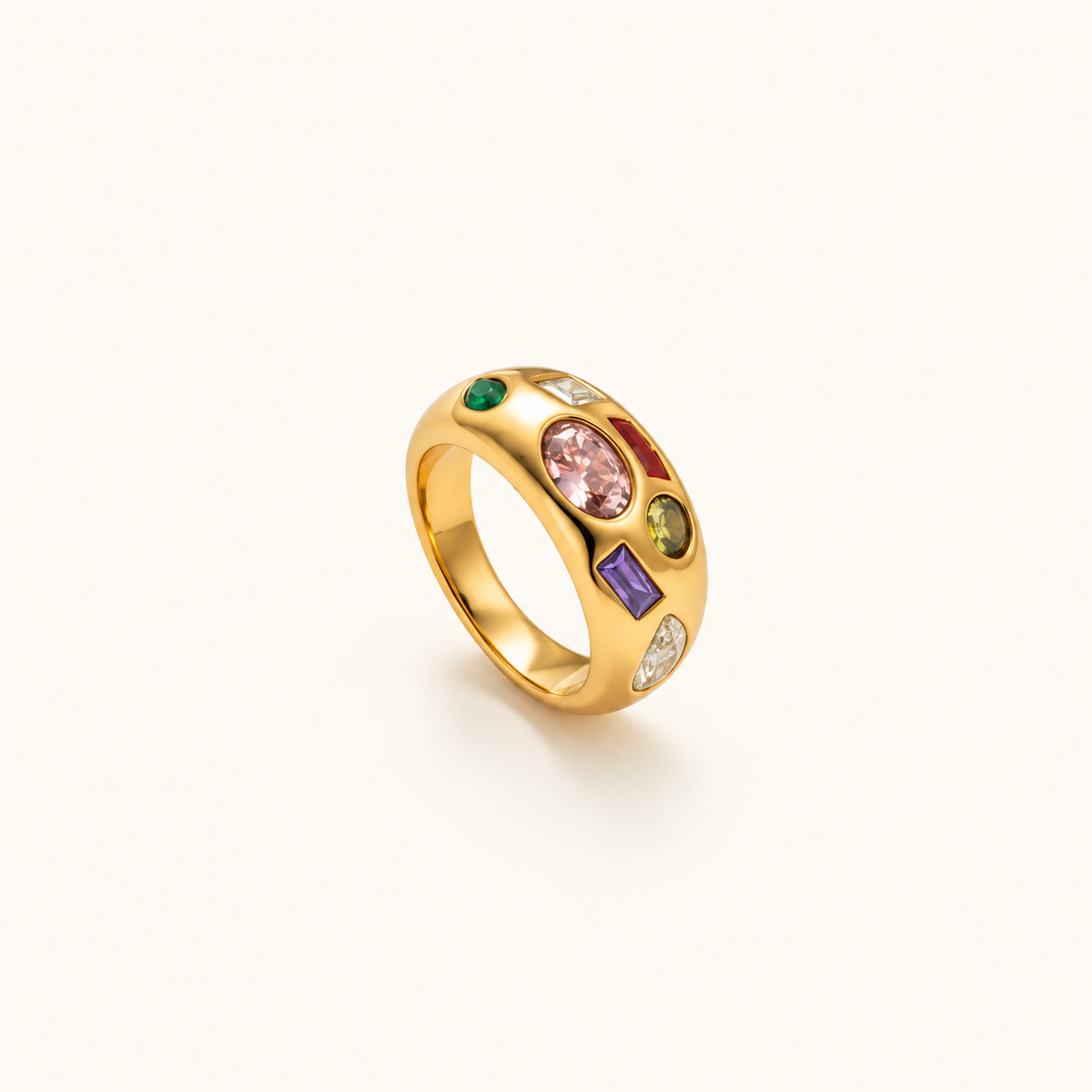 Women’s Ring with Oval Center Stone and Multiple Geometric Stone Accents