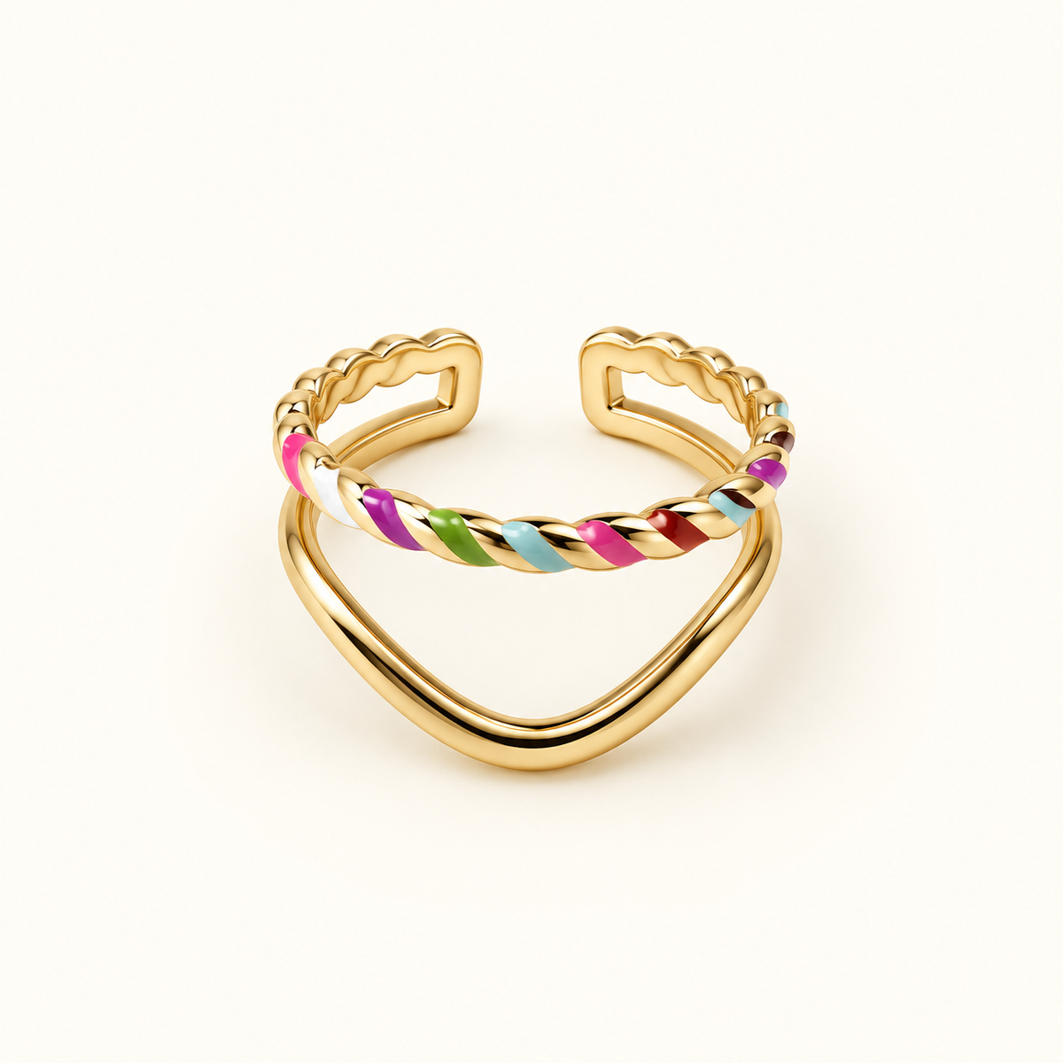 Adjustable Double Ring for Women’s with Braided Color Details and Curved Band