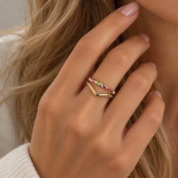 Adjustable Double Ring for Women’s with Braided Color Details and Curved Band