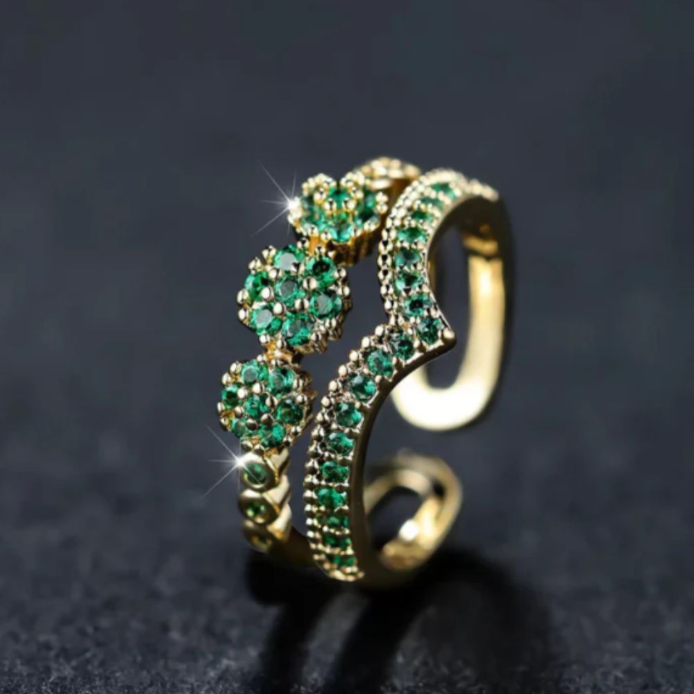 Women’s Adjustable Open Ring with Double Band and Round Stone Setting