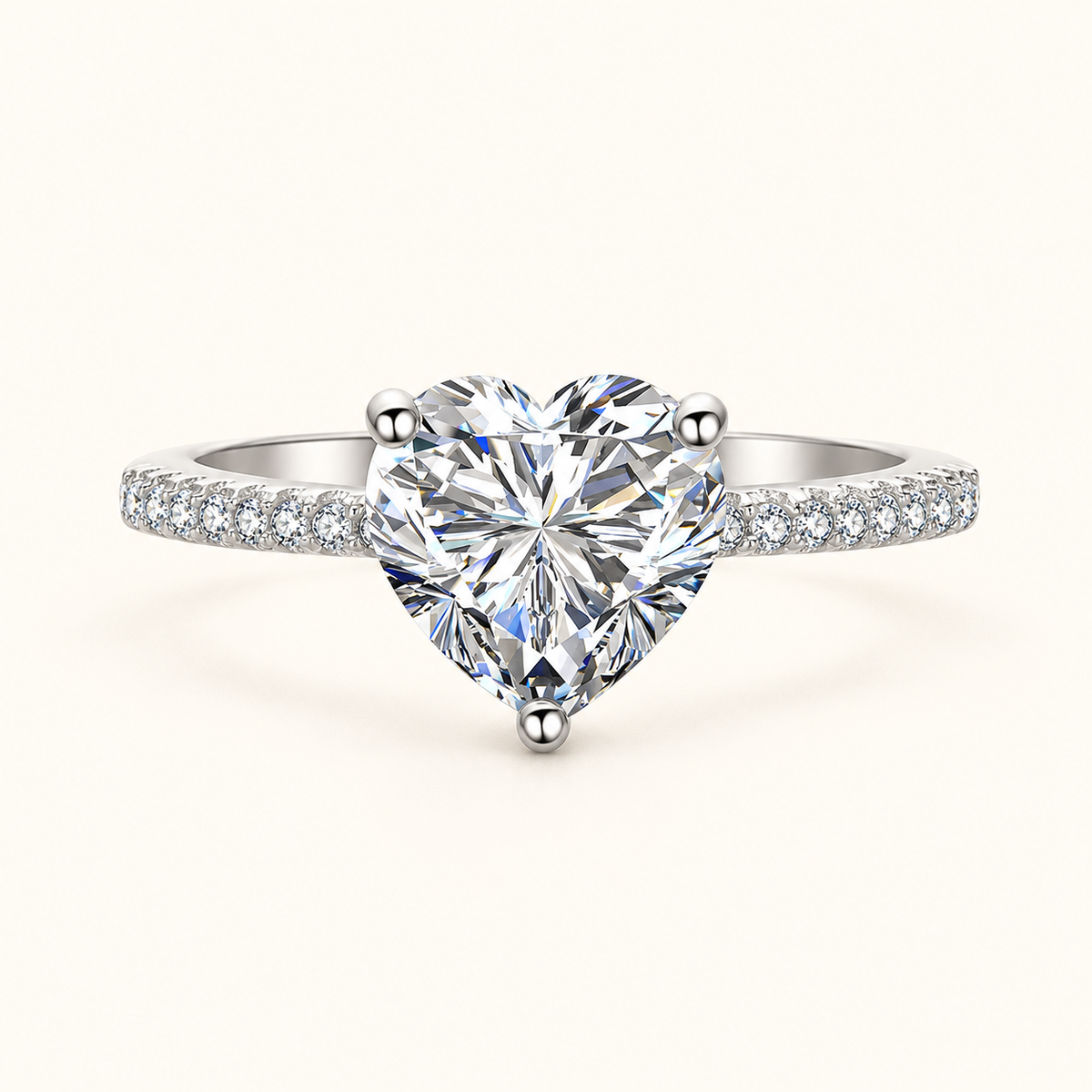 Women's Heart Ring with a Single Stone and Faceted Heart Design