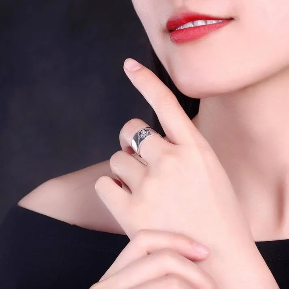 Women’s Adjustable Signet Ring with Round Coin Motif and Wide Band