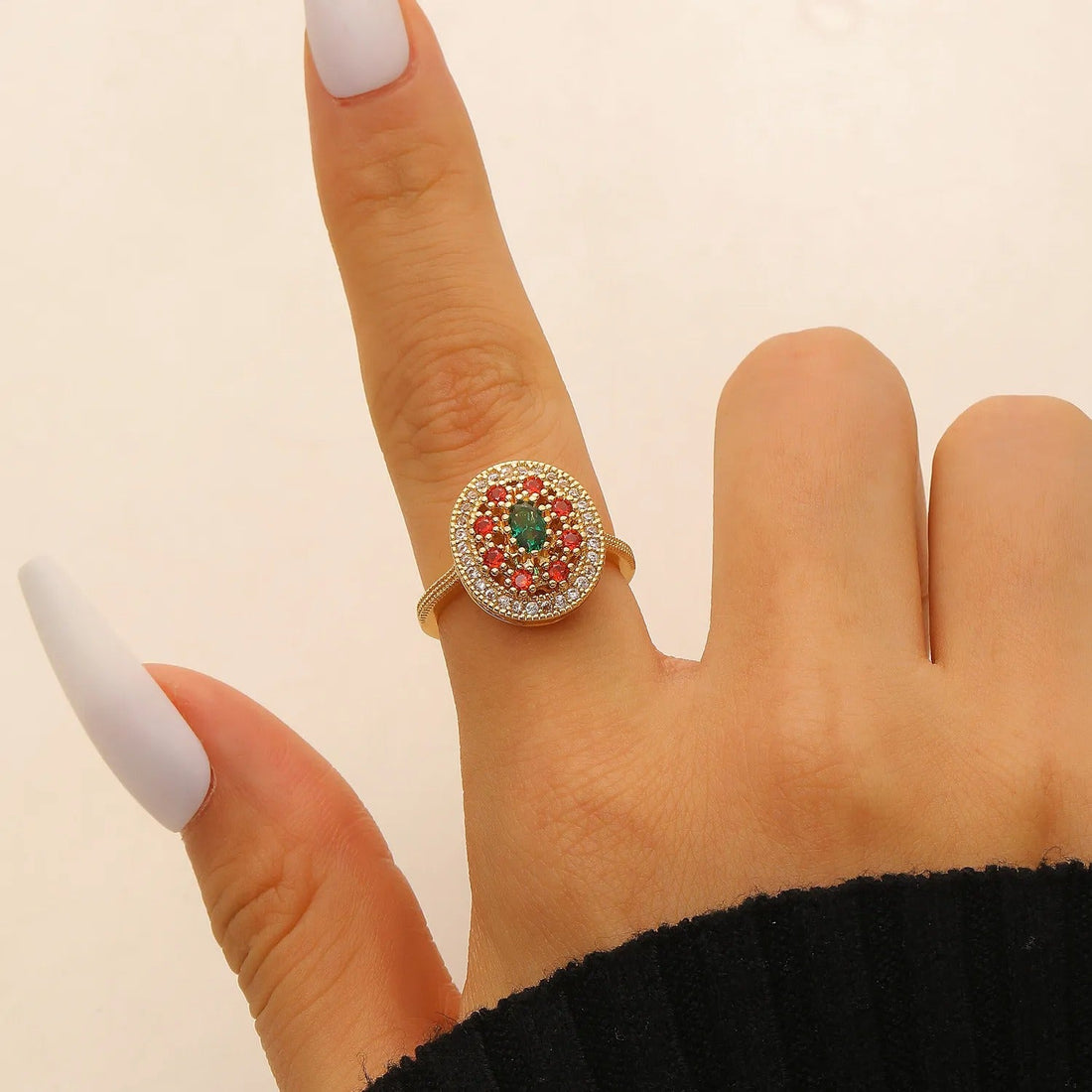 Women’s Statement Ring with Oval Center Piece and Multicolored Stone Setting