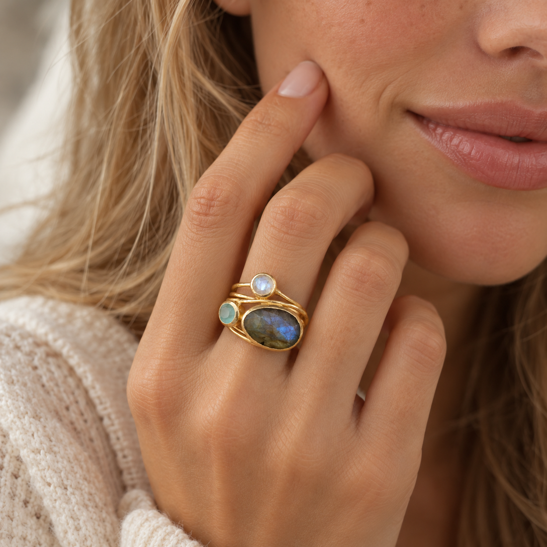 Women's Statement Ring with Multilayered Wrap Design and Oval Stone Accents