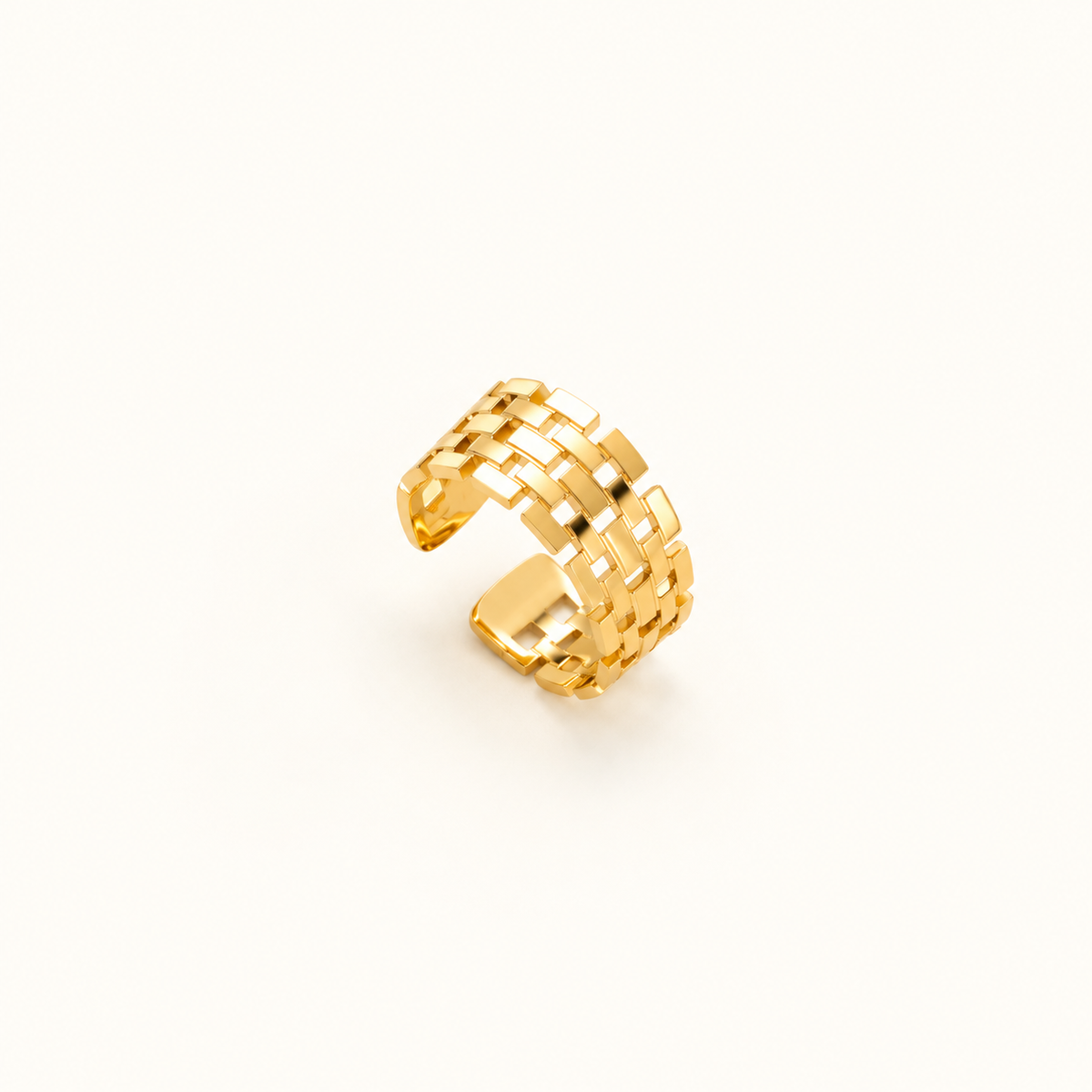 Women’s Open Statement Ring with Multi-Row Link Structure and Geometric Design