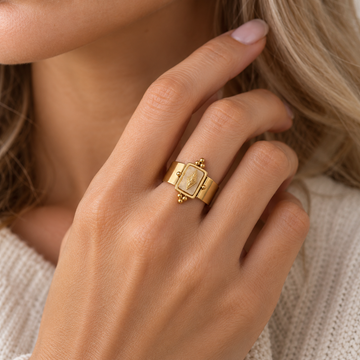 Adjustable Women's Statement Ring with Wide Band and Irregular Stone Centerpiece