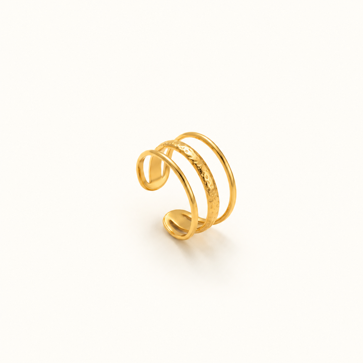 Women's Open Multi-Row Ring with Structured Center Band and Curved Design