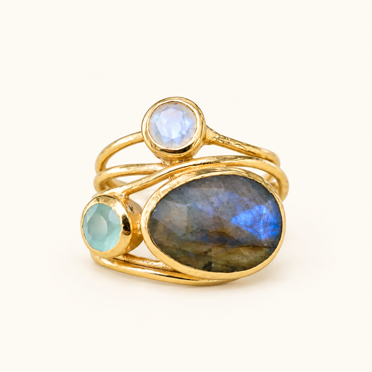 Women's Statement Ring with Multilayered Wrap Design and Oval Stone Accents