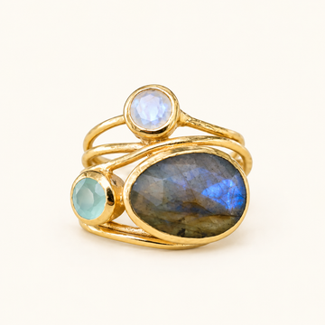 Women's Statement Ring with Multilayered Wrap Design and Oval Stone Accents
