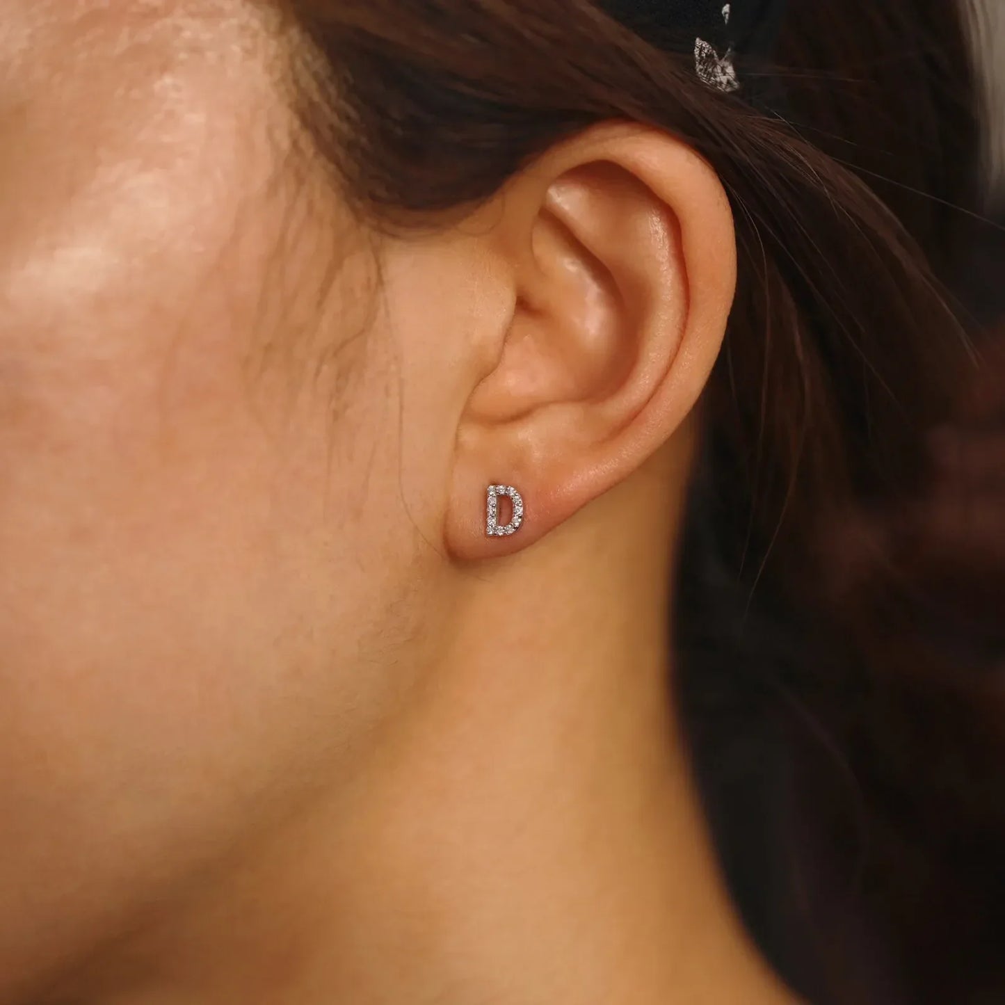 CZ silver initial earrings - delicate studs