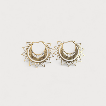 Women’s Statement Earrings with Open Round Motif and Sunray Details