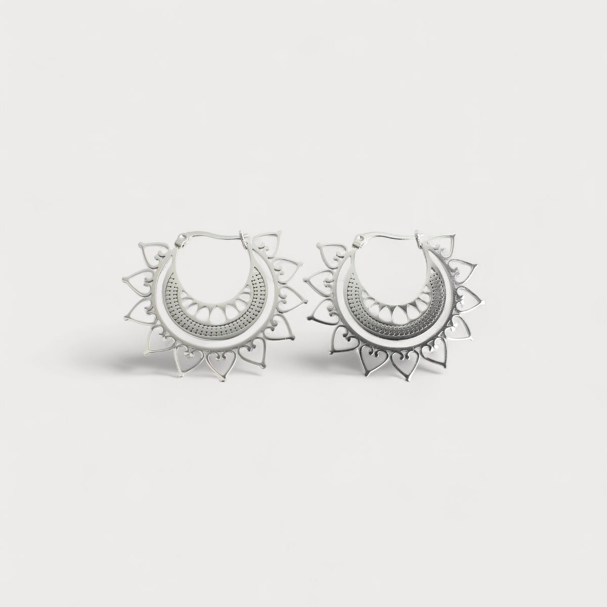 Women’s Statement Earrings with Open Round Motif and Sunray Details