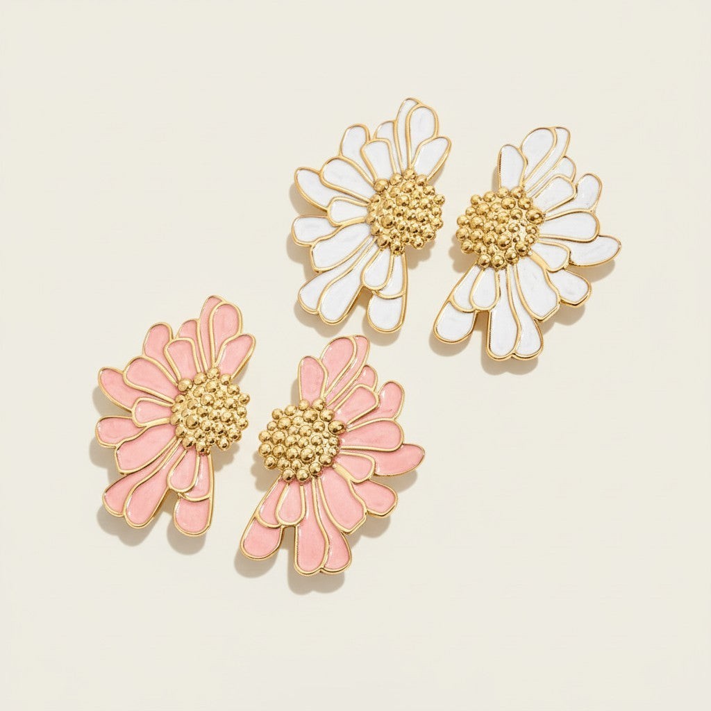 Women’s Flower Earrings with Floral Design and Sparkling Stone Accents