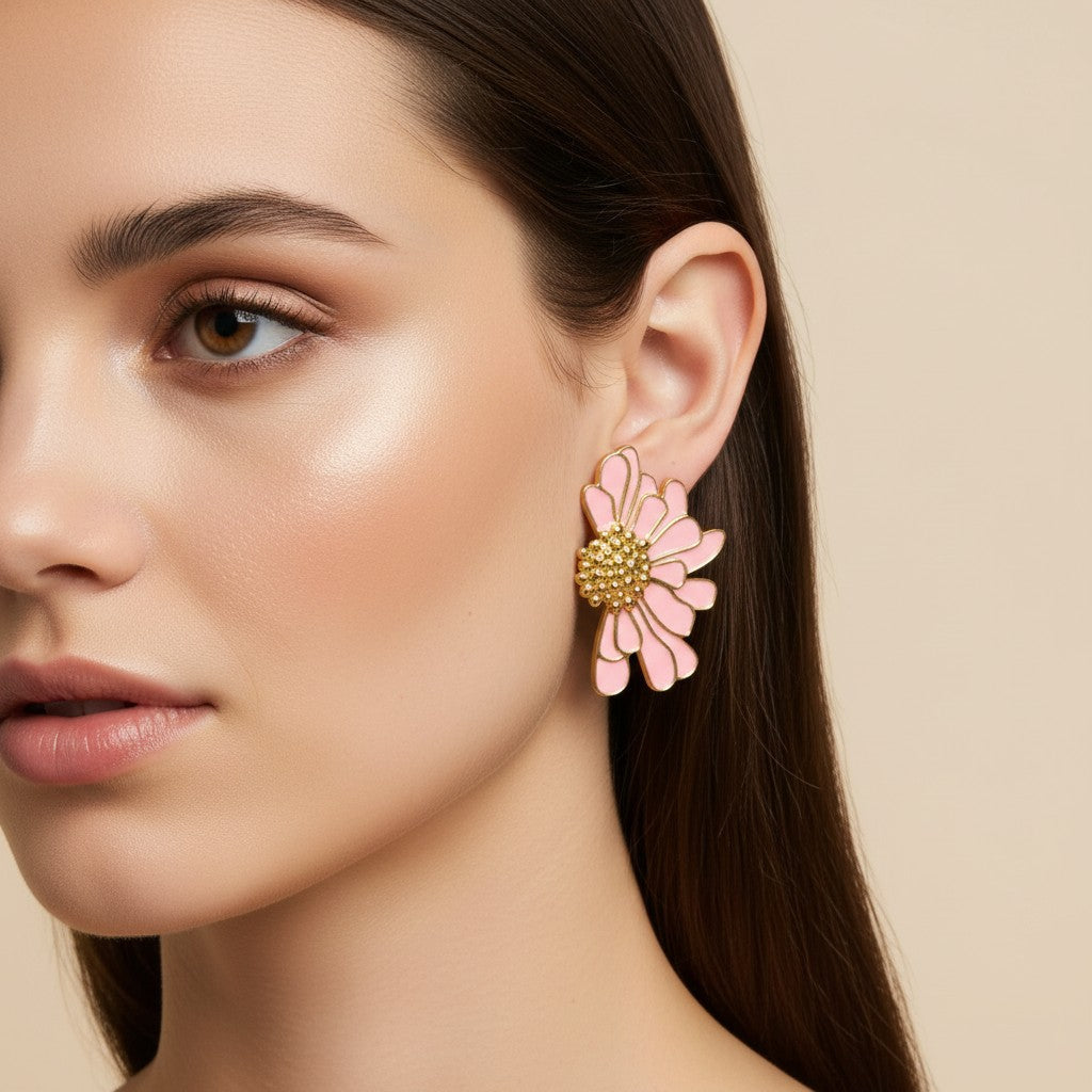 Women’s Flower Earrings with Floral Design and Sparkling Stone Accents