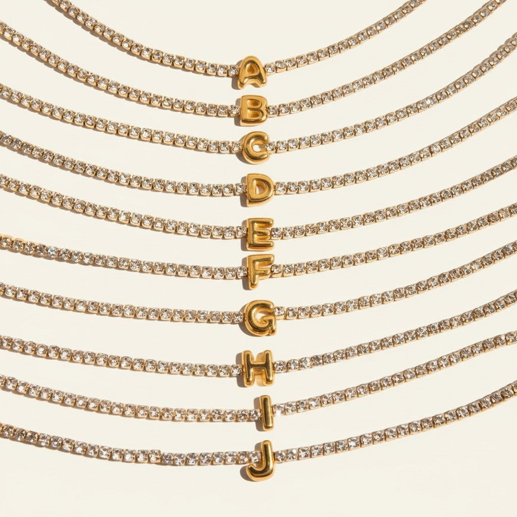 Women’s Initial Bracelet with Letter Charm and Stone Set Chain Details