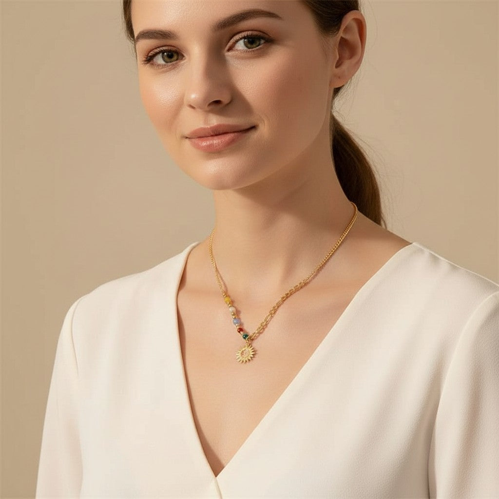 Women's Sun Motif Necklace with Symbolic Light Design