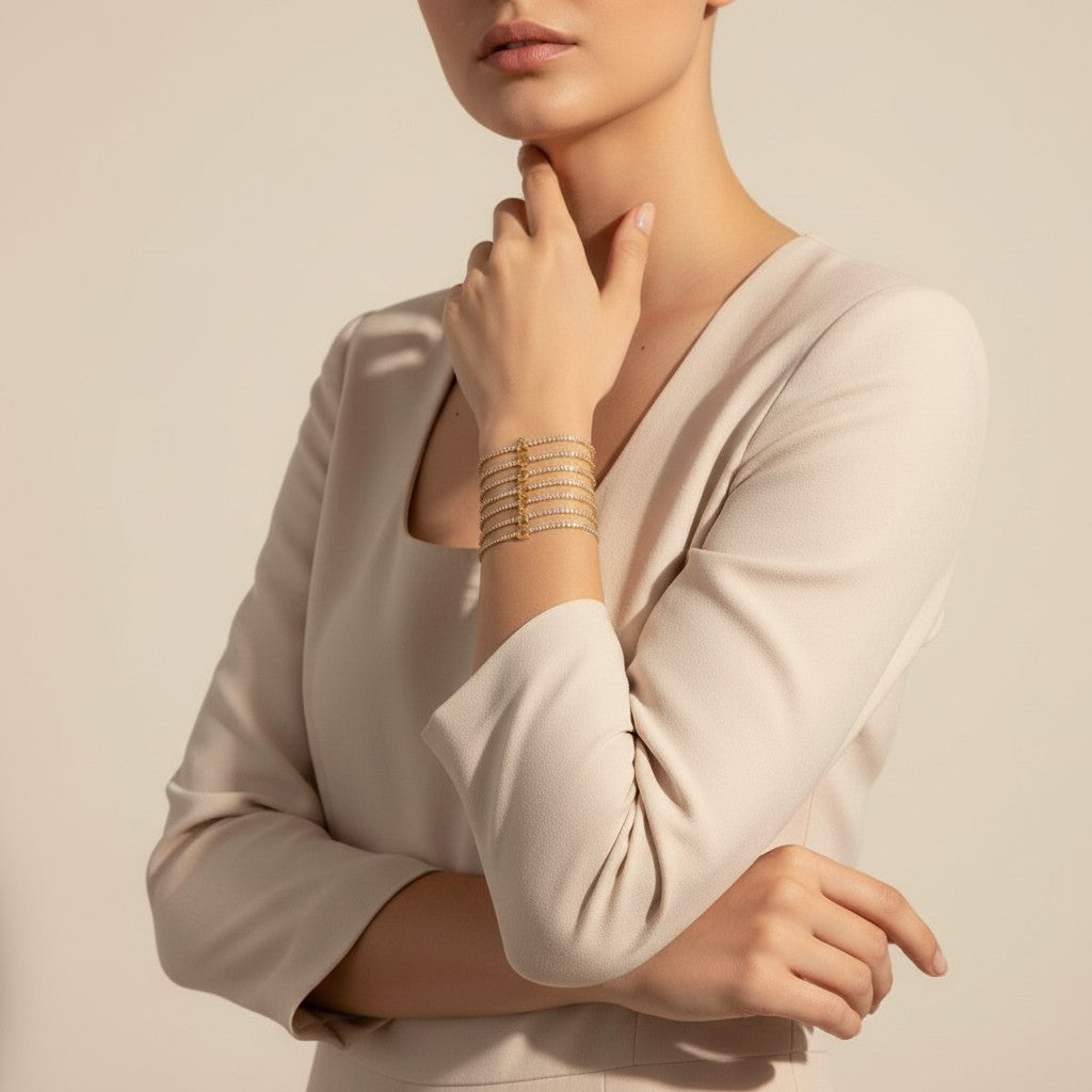 Women’s Initial Bracelet with Letter Charm and Stone Set Chain Details